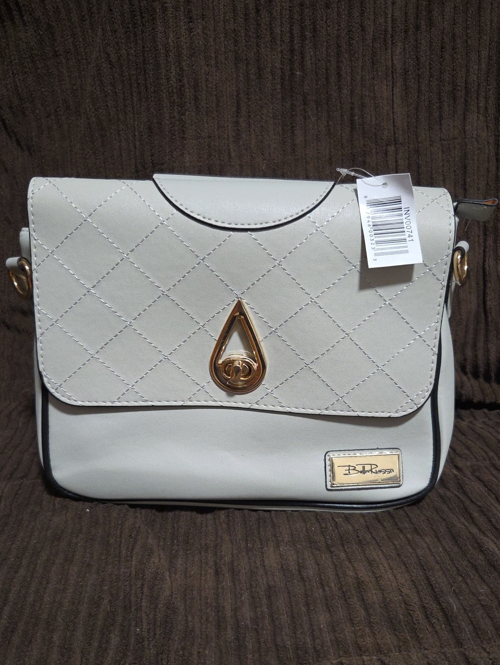 Cream Quilted Crossbody Bag with Gold Teardrop Detail